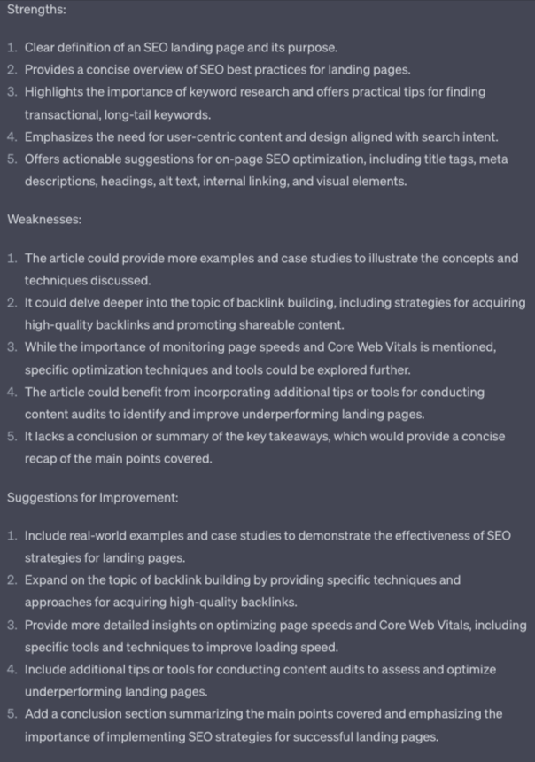 Evaluate each article for its strengths and weaknesses. You will give 5 bullet points for each, then, in a separate list, you will provide suggestions on how to improve on specific weaknesses. This list will not have any limitations. 